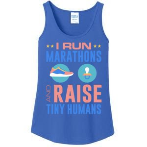 I Run Marathons And Raise Tiny Hu Funny Mom Runner Gift Ladies Essential Tank