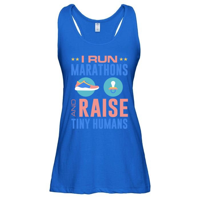 I Run Marathons And Raise Tiny Hu Funny Mom Runner Gift Ladies Essential Flowy Tank