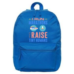 I Run Marathons And Raise Tiny Hu Funny Mom Runner Gift 16 in Basic Backpack