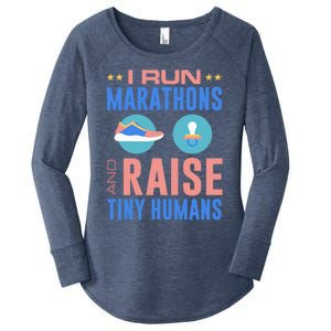 I Run Marathons And Raise Tiny Hu Funny Mom Runner Gift Women's Perfect Tri Tunic Long Sleeve Shirt