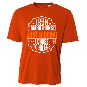 I Run Marathons Just Ding Chase Funny Mom Gift Cooling Performance Crew T-Shirt