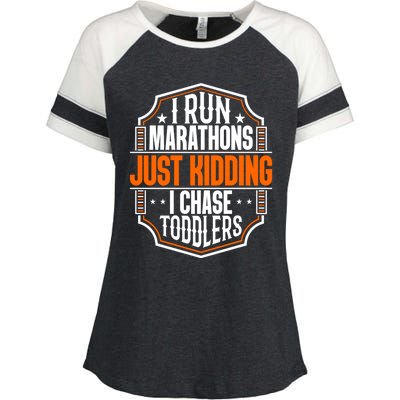 I Run Marathons Just Ding Chase Funny Mom Gift Enza Ladies Jersey Colorblock Tee