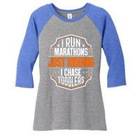 I Run Marathons Just Ding Chase Funny Mom Gift Women's Tri-Blend 3/4-Sleeve Raglan Shirt