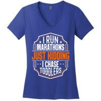 I Run Marathons Just Ding Chase Funny Mom Gift Women's V-Neck T-Shirt