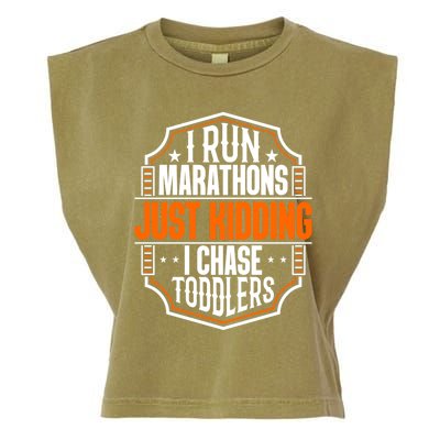 I Run Marathons Just Ding Chase Funny Mom Gift Garment-Dyed Women's Muscle Tee