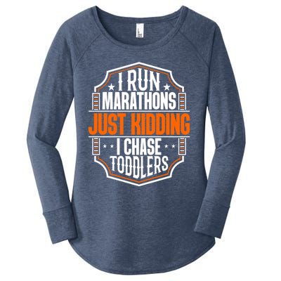 I Run Marathons Just Ding Chase Funny Mom Gift Women's Perfect Tri Tunic Long Sleeve Shirt