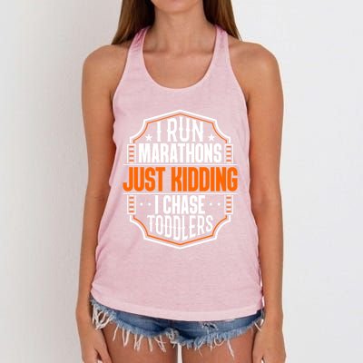 I Run Marathons Just Ding Chase Funny Mom Gift Women's Knotted Racerback Tank