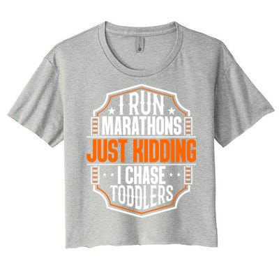 I Run Marathons Just Ding Chase Funny Mom Gift Women's Crop Top Tee