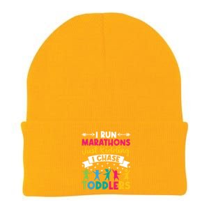 I Run Marathons Just Ding Chase Teacher Mom Gift Knit Cap Winter Beanie