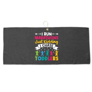 I Run Marathons Just Ding Chase Teacher Mom Gift Large Microfiber Waffle Golf Towel