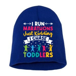 I Run Marathons Just Ding Chase Teacher Mom Gift Short Acrylic Beanie