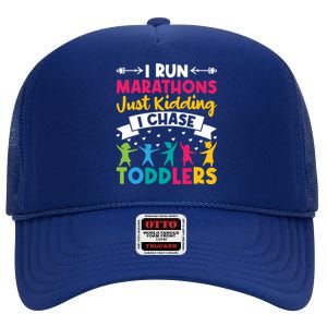 I Run Marathons Just Ding Chase Teacher Mom Gift High Crown Mesh Back Trucker Hat