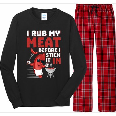 I Rub My Meat Before I Stick It In Design Summer BBQ Theme Long Sleeve Pajama Set