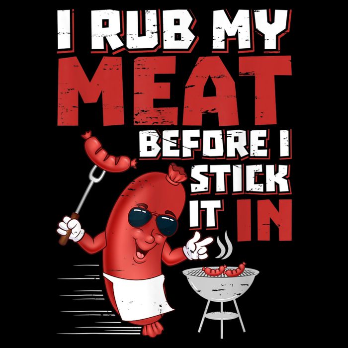 I Rub My Meat Before I Stick It In Design Summer BBQ Theme Flat Bill Trucker Hat