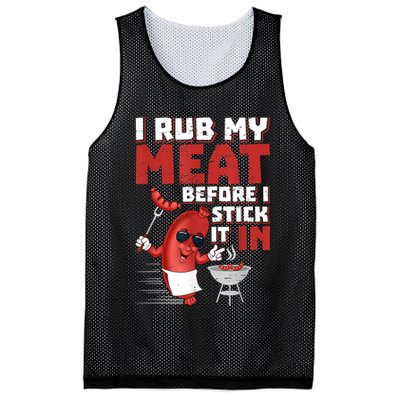 I Rub My Meat Before I Stick It In Design Summer BBQ Theme Mesh Reversible Basketball Jersey Tank