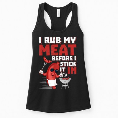 I Rub My Meat Before I Stick It In Design Summer BBQ Theme Womens Tank Top