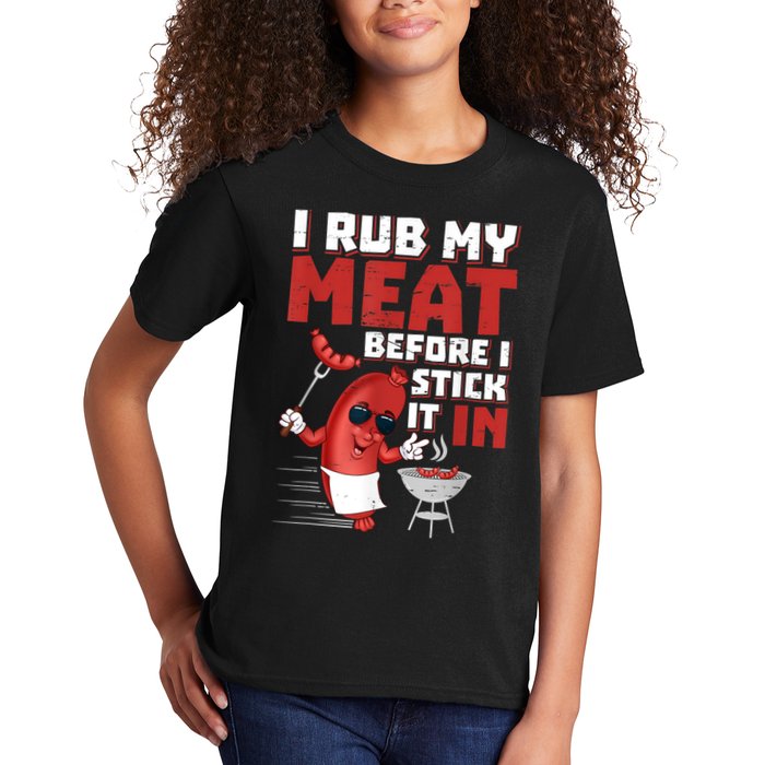 I Rub My Meat Before I Stick It In Design Summer BBQ Theme Kids T-Shirt