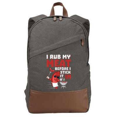 I Rub My Meat Before I Stick It In Design Summer BBQ Theme Cotton Canvas Backpack