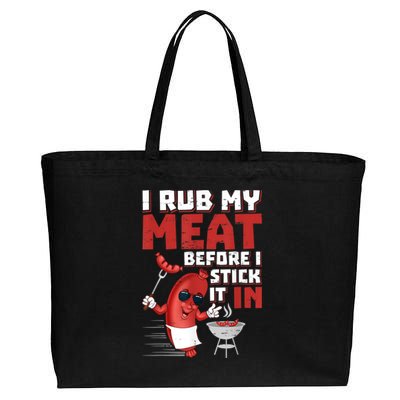 I Rub My Meat Before I Stick It In Design Summer BBQ Theme Cotton Canvas Jumbo Tote