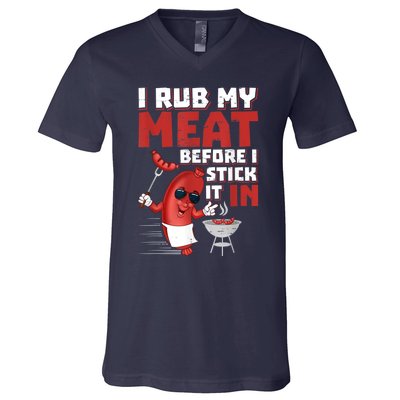 I Rub My Meat Before I Stick It In Design Summer BBQ Theme V-Neck T-Shirt