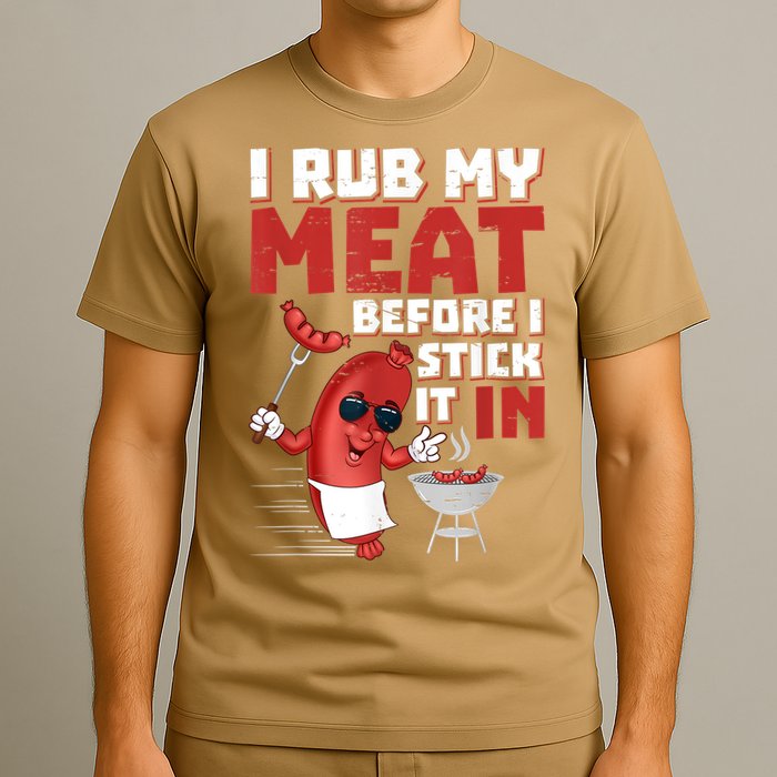 I Rub My Meat Before I Stick It In Design Summer BBQ Theme T-Shirt