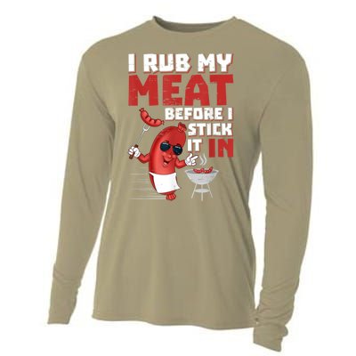 I Rub My Meat Before I Stick It In Design Summer BBQ Theme Cooling Performance Long Sleeve Crew