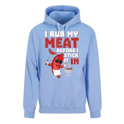 I Rub My Meat Before I Stick It In Design Summer BBQ Theme Unisex Surf Hoodie