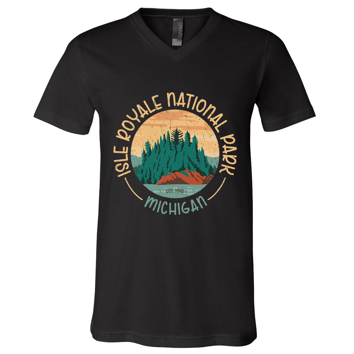 Isle Royale Michigan National Park Moose Sillhouete V-Neck T-Shirt