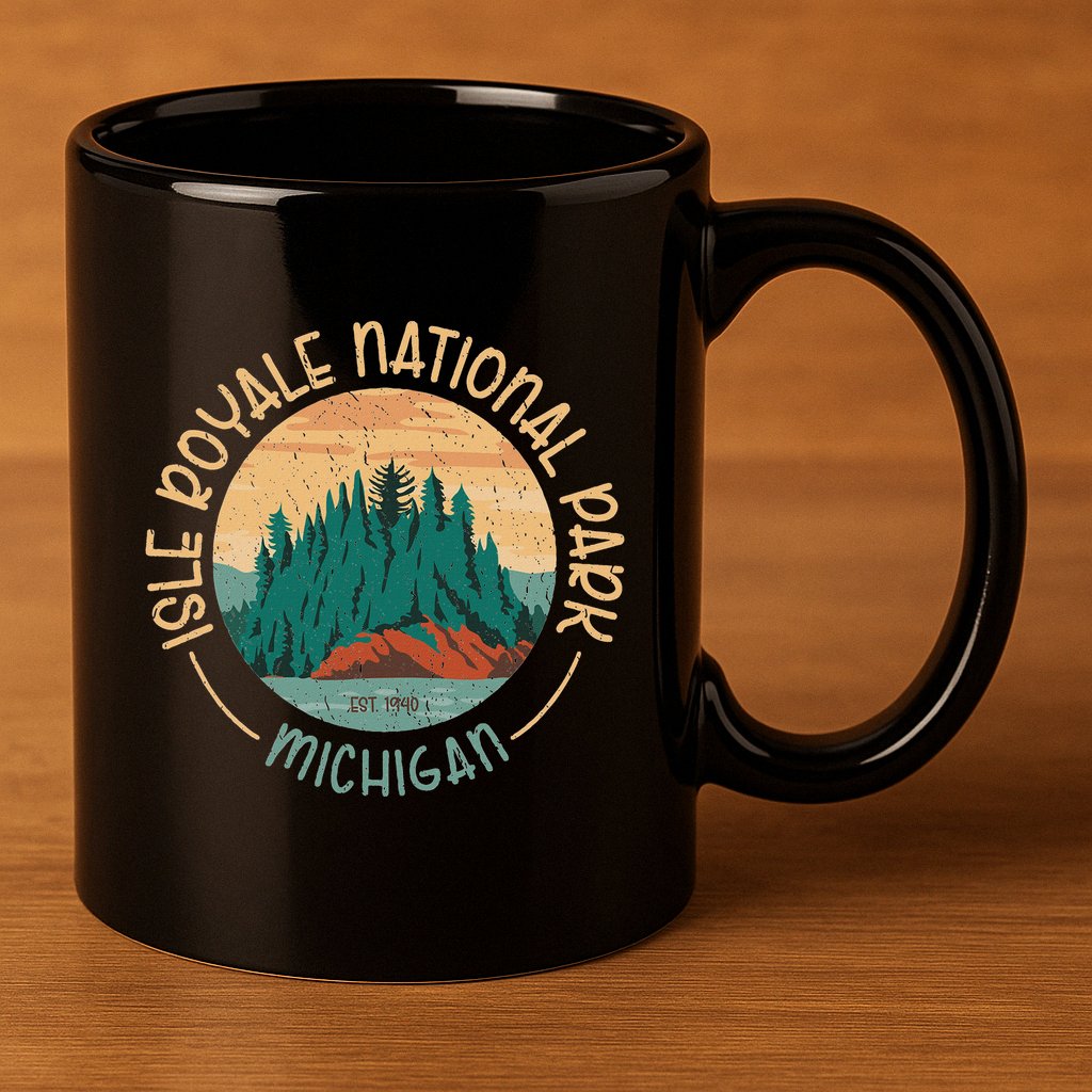 Isle Royale Michigan National Park Moose Sillhouete 11oz C Handle Ceramic Mug