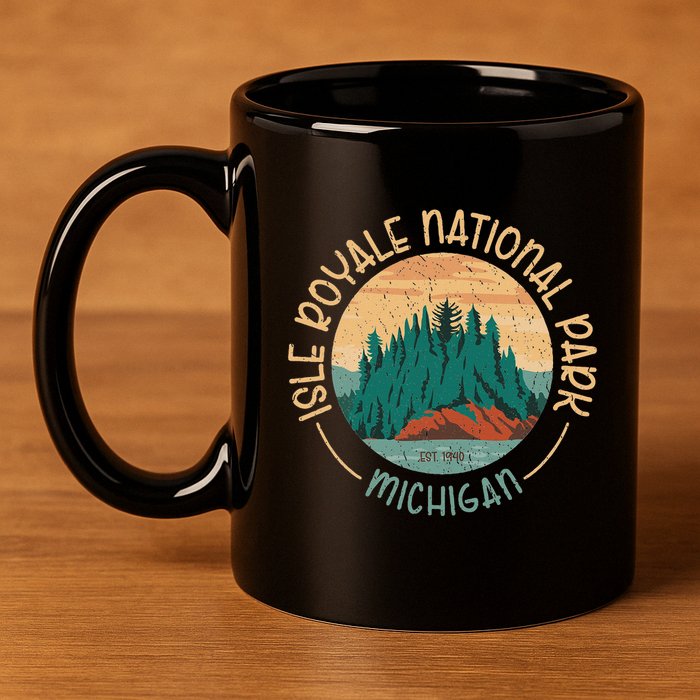 Isle Royale Michigan National Park Moose Sillhouete 11oz C Handle Ceramic Mug