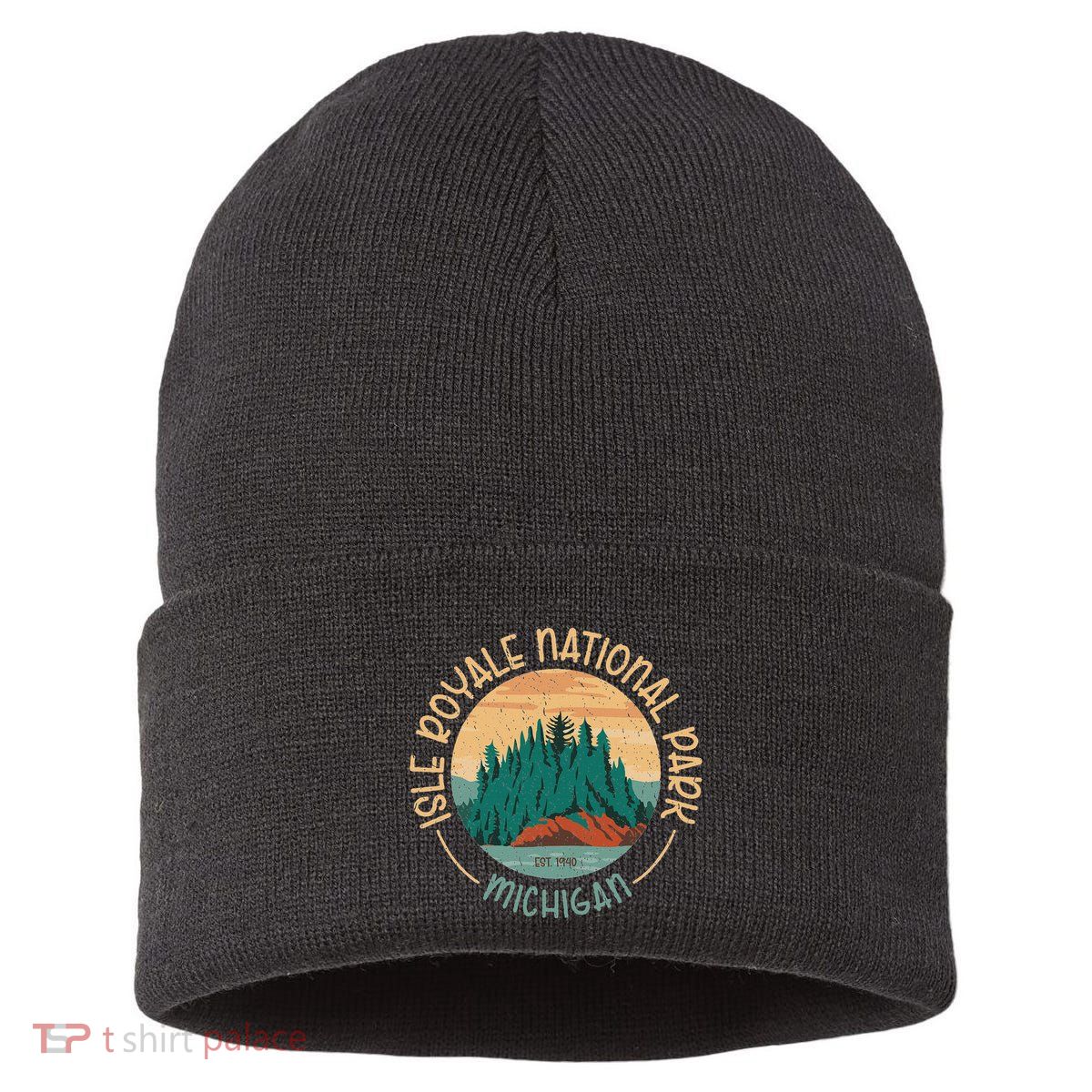 Isle Royale Michigan National Park Moose Sillhouete Sustainable Knit Beanie