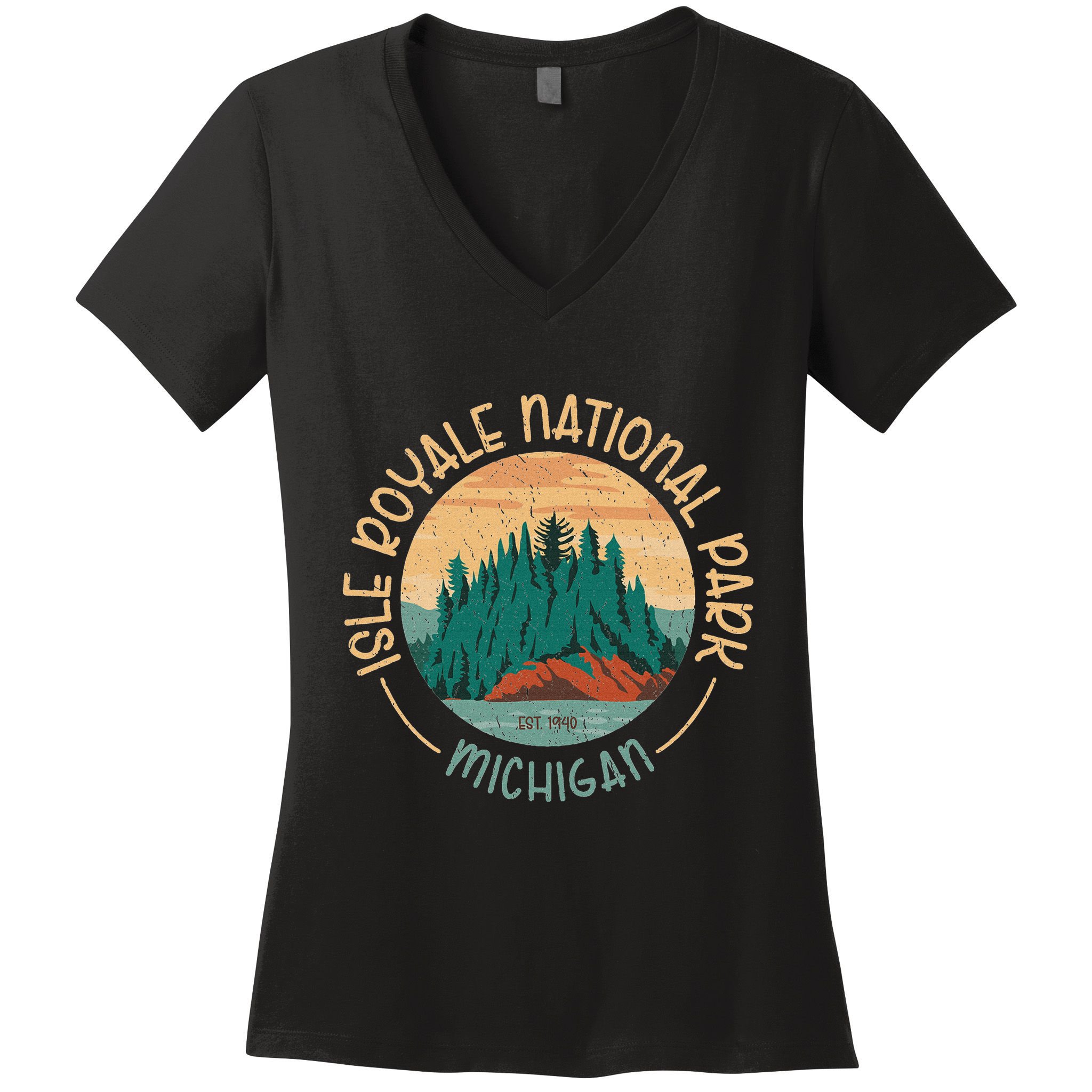 Isle Royale Michigan National Park Moose Sillhouete Women's V-Neck T-Shirt