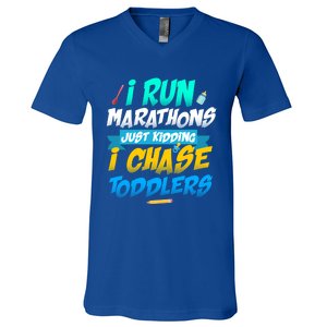 I Run Marathons Just Ding I Chase Sitter Meaningful Gift V-Neck T-Shirt