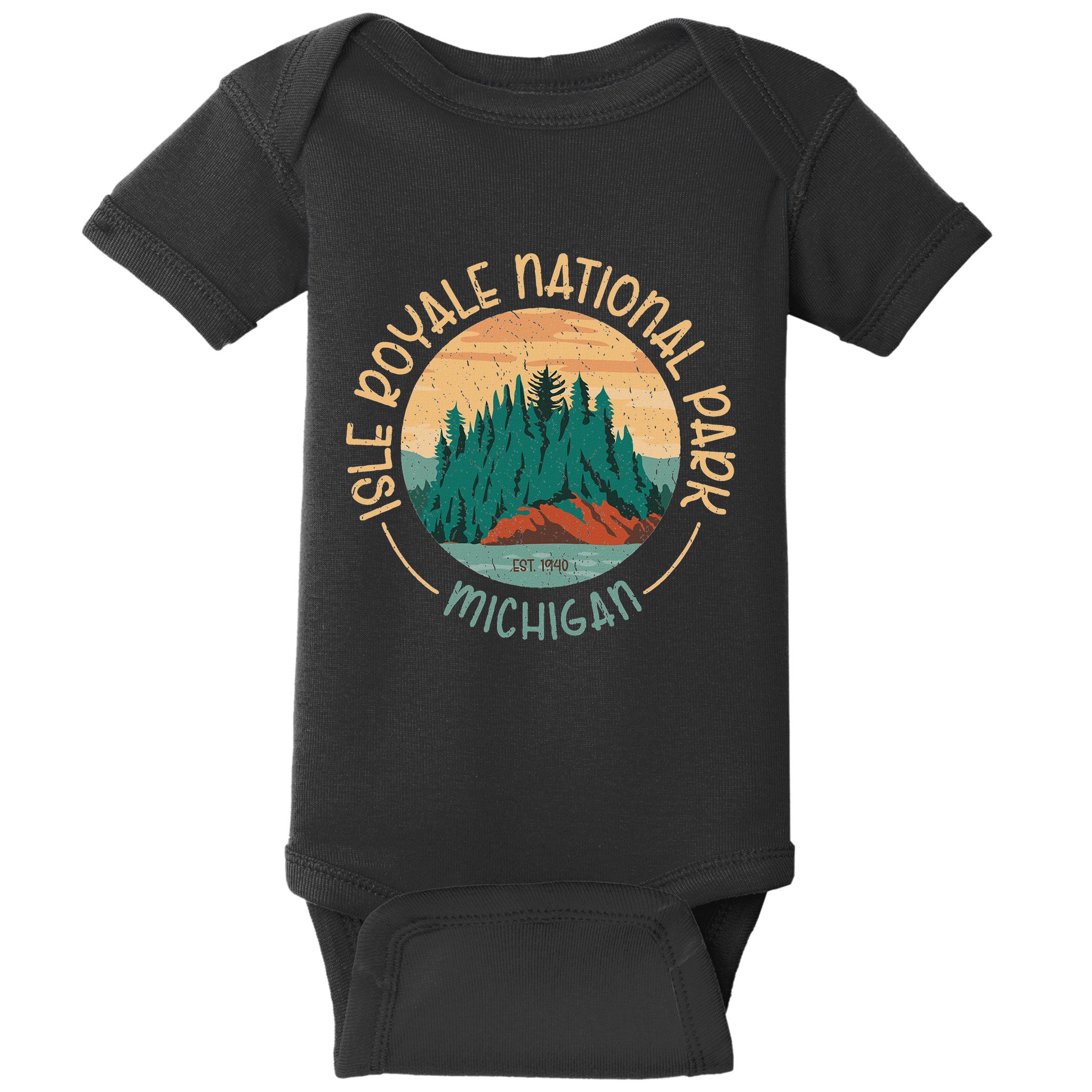 Isle Royale Michigan National Park Moose Sillhouete Baby Bodysuit
