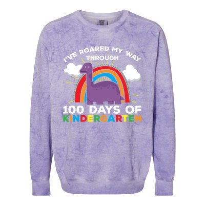 I've Roared My Way Through 100 Days Of Kindergarten Funny Gift Colorblast Crewneck Sweatshirt