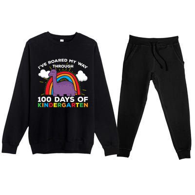 I've Roared My Way Through 100 Days Of Kindergarten Funny Gift Premium Crewneck Sweatsuit Set