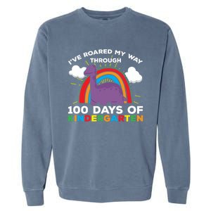 I've Roared My Way Through 100 Days Of Kindergarten Funny Gift Garment-Dyed Sweatshirt