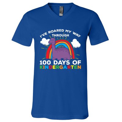 I've Roared My Way Through 100 Days Of Kindergarten Funny Gift V-Neck T-Shirt