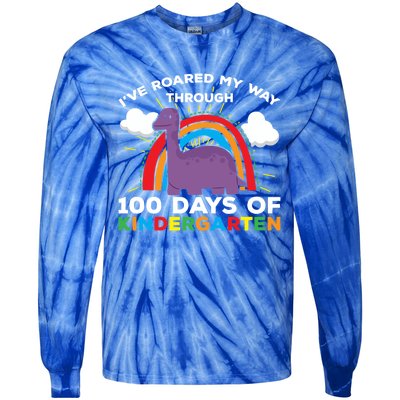 I've Roared My Way Through 100 Days Of Kindergarten Funny Gift Tie-Dye Long Sleeve Shirt