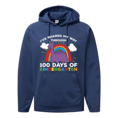 I've Roared My Way Through 100 Days Of Kindergarten Funny Gift Performance Fleece Hoodie