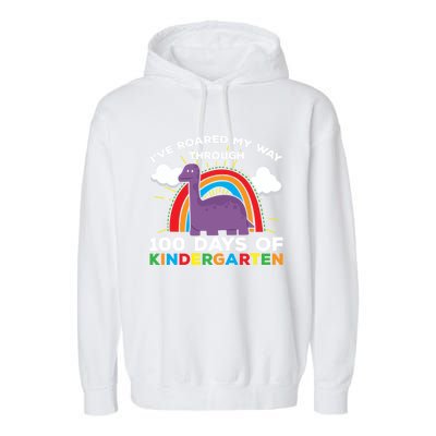 I've Roared My Way Through 100 Days Of Kindergarten Funny Gift Garment-Dyed Fleece Hoodie