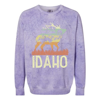 Idaho Retro Mountain Vintage Elk Hiking Gift Great Gift Colorblast Crewneck Sweatshirt