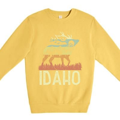 Idaho Retro Mountain Vintage Elk Hiking Gift Great Gift Premium Crewneck Sweatshirt