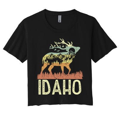Idaho Retro Mountain Vintage Elk Hiking Gift Great Gift Crop Top