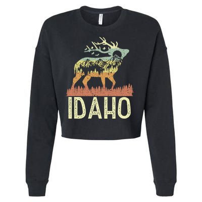Idaho Retro Mountain Vintage Elk Hiking Gift Great Gift Cropped Pullover Crew