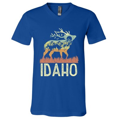 Idaho Retro Mountain Vintage Elk Hiking Gift Great Gift V-Neck T-Shirt