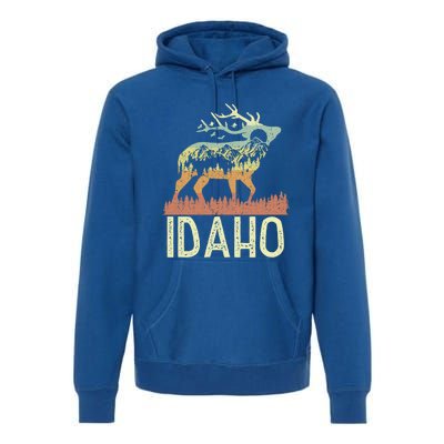 Idaho Retro Mountain Vintage Elk Hiking Gift Great Gift Premium Hoodie