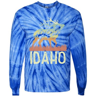 Idaho Retro Mountain Vintage Elk Hiking Gift Great Gift Tie-Dye Long Sleeve Shirt