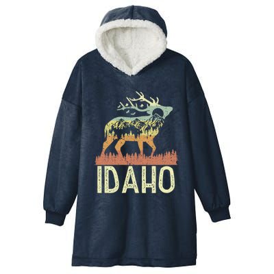 Idaho Retro Mountain Vintage Elk Hiking Gift Great Gift Hooded Wearable Blanket