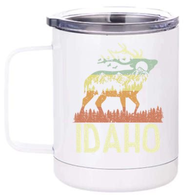 Idaho Retro Mountain Vintage Elk Hiking Gift Great Gift 12 oz Stainless Steel Tumbler Cup